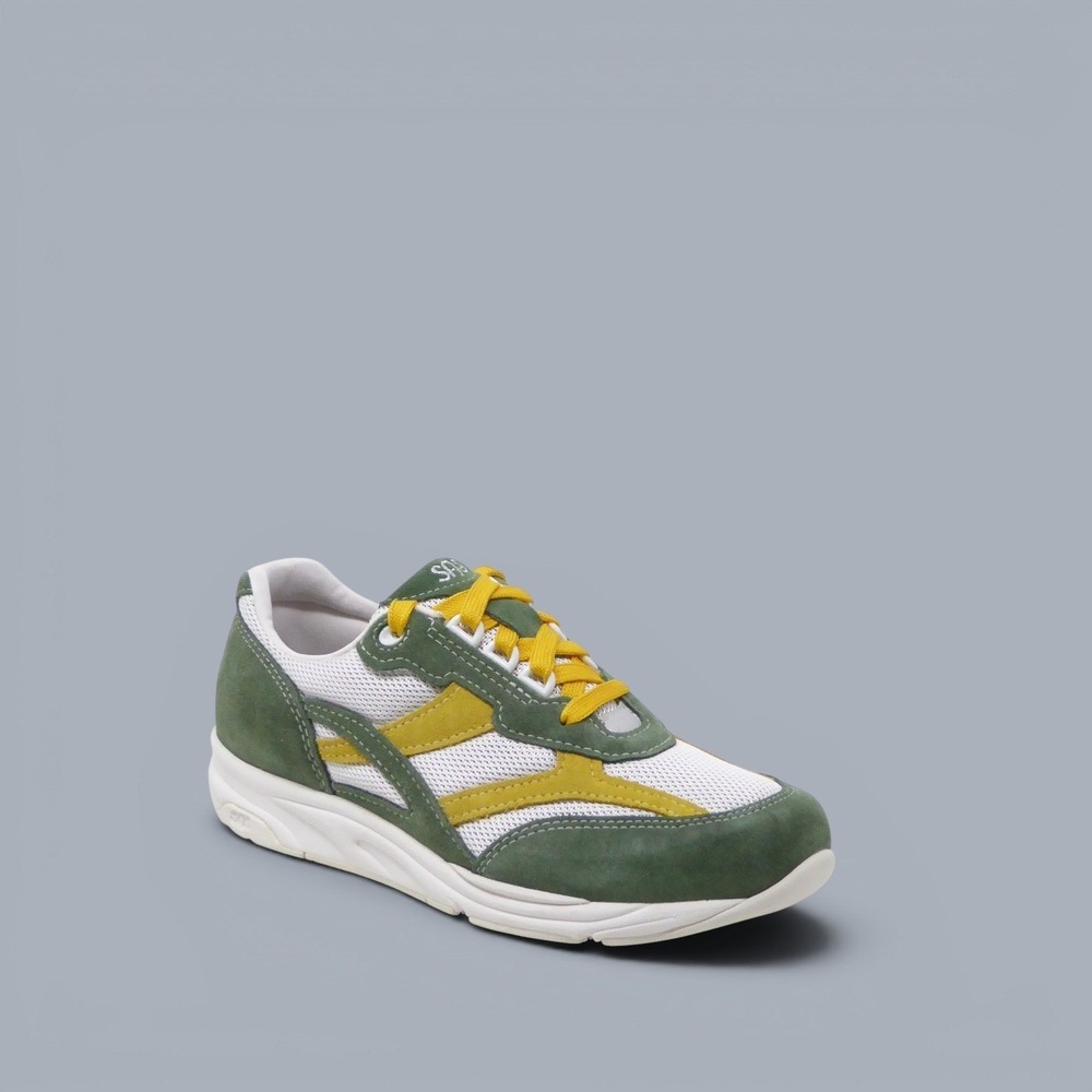 SAS Mens Journey Mesh Sneakers Green Yellow Mesh Suede Walking Shoes 8 W Wide